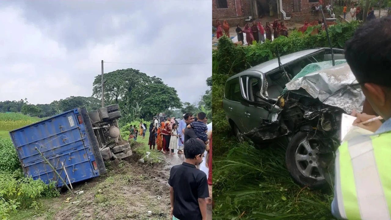 পাকুন্দিয়ায় কাভার্ডভ্যান সঙ্গে প্রাইভেটকারের সংঘর্ষ, আহত ২