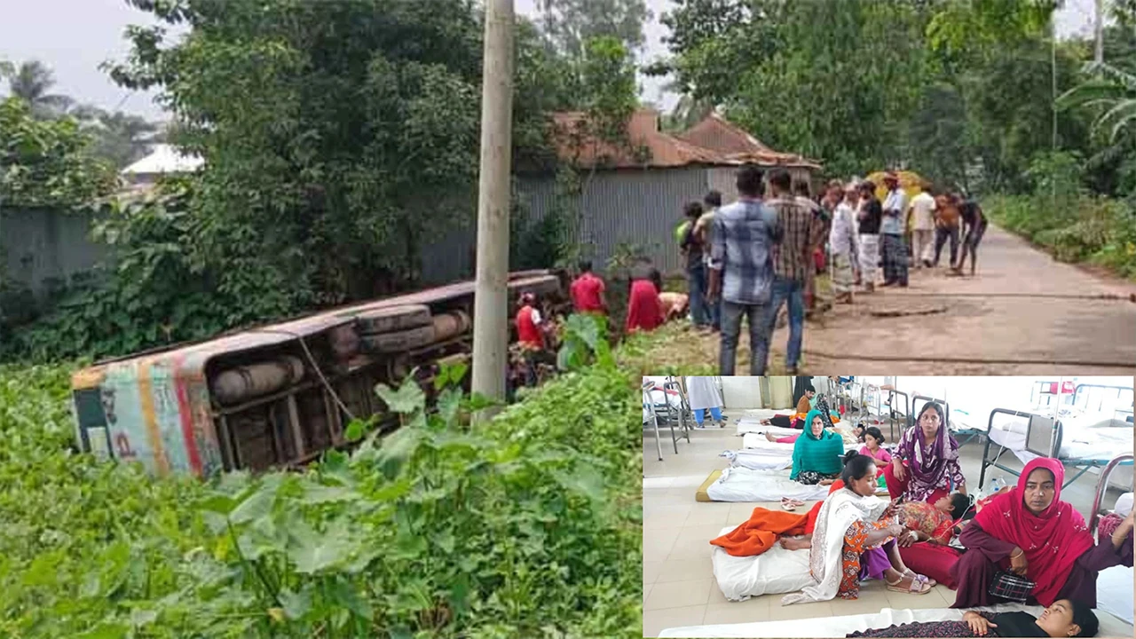 গাজীপুরে শ্রমিকবাহী বাস খাদে, আহত ১৫