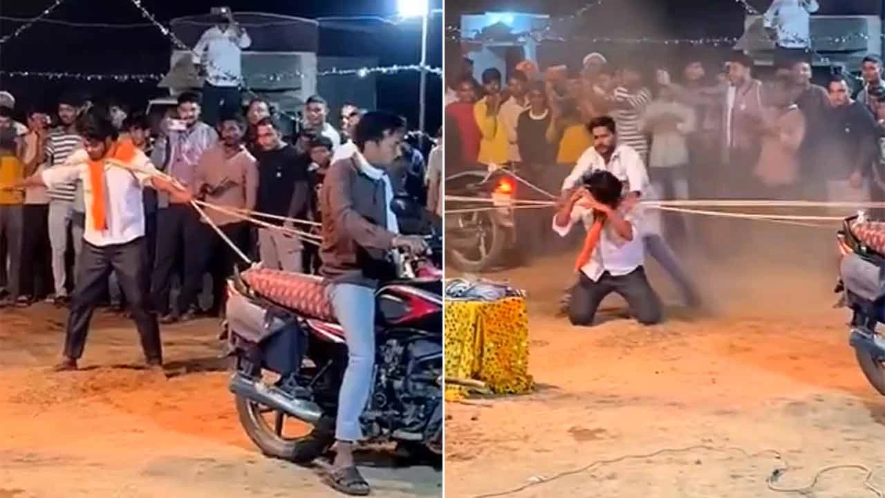গলায় দড়ি বেঁধে বাইক টানার স্টান্ট, অতঃপর...
