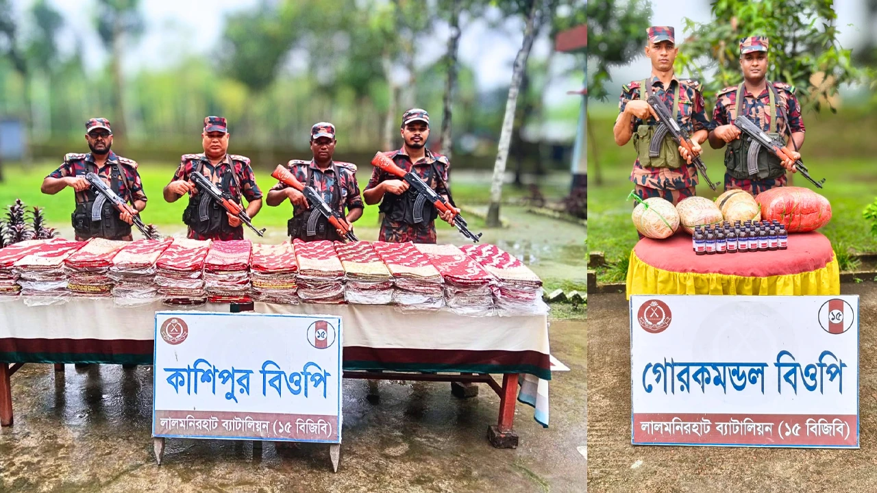 বিজিবির অভিযানে ভারতীয় শাড়ি ও মাদক জব্দ