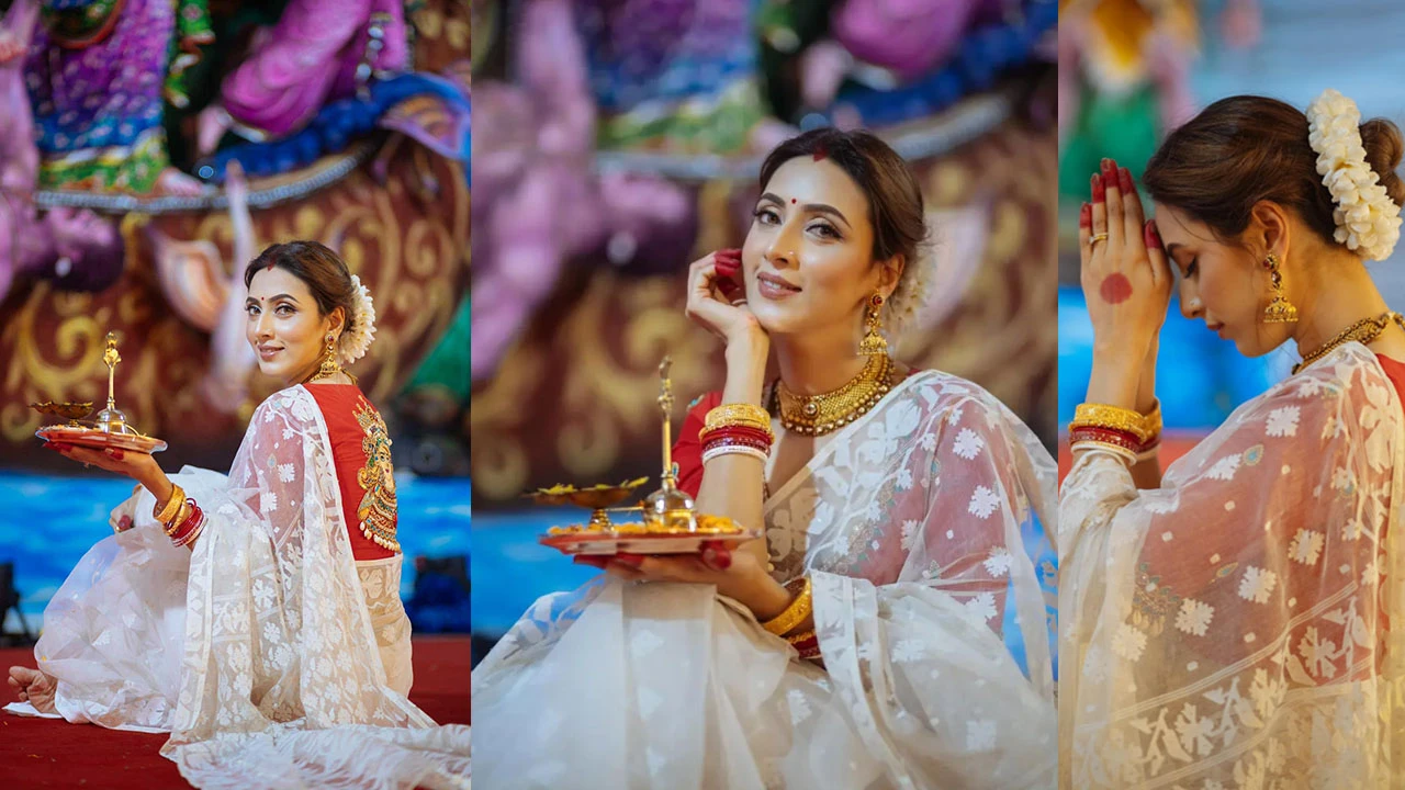 উৎসবের আমেজে বিদ্যা সিনহা মীমের শারদীয় পূজা
